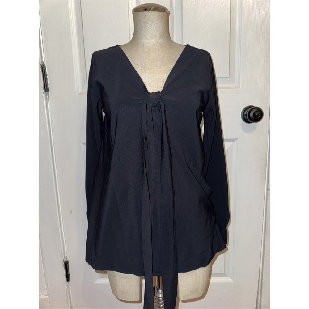 ADAY Suits You Wrap Blouse Long Sleeve Snap Closure Top Black Womens Size XS